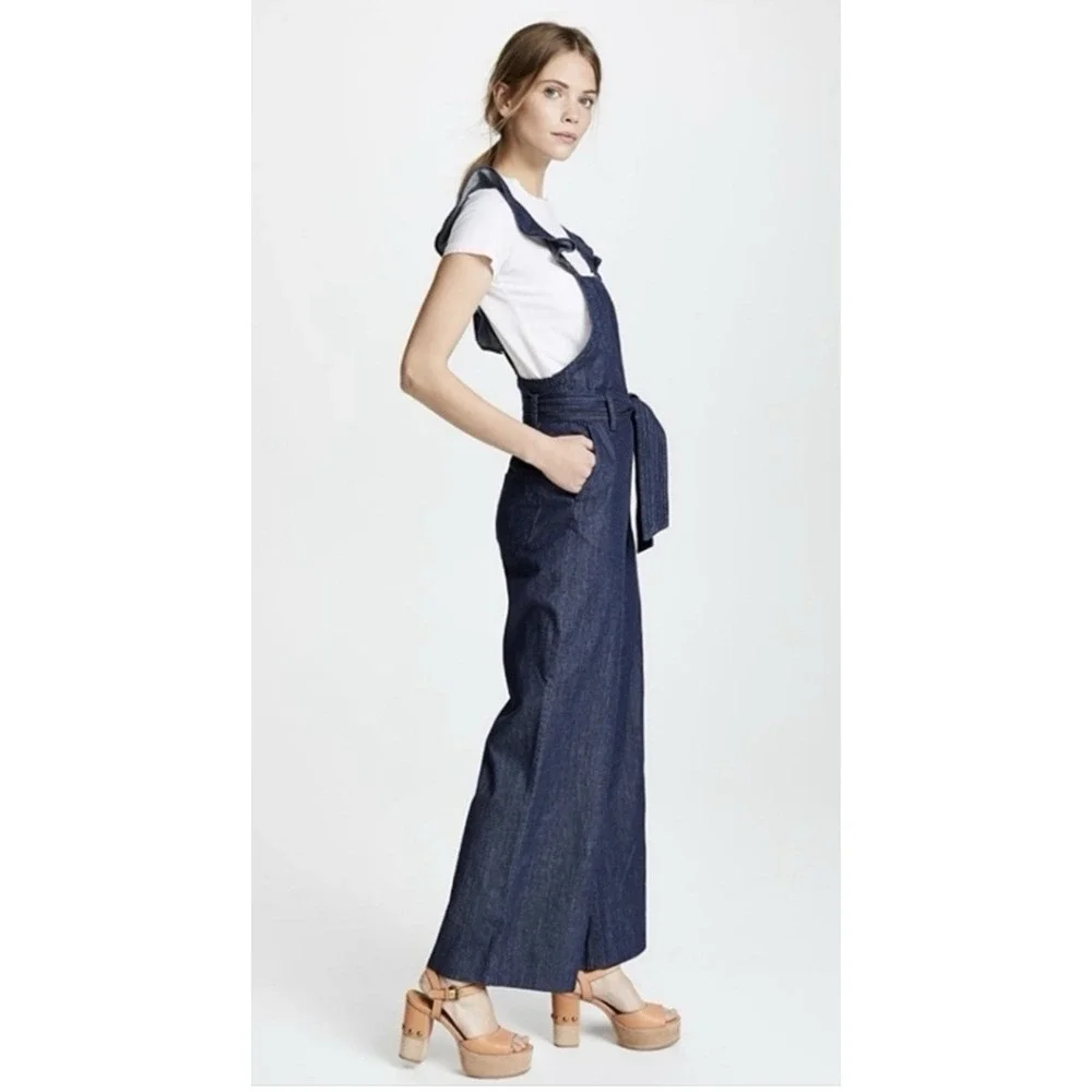 JOIE Women's Alvina B Denim‎ Jumpsuit Size 00 in Atlantic Ruffle Wide Leg Cruise